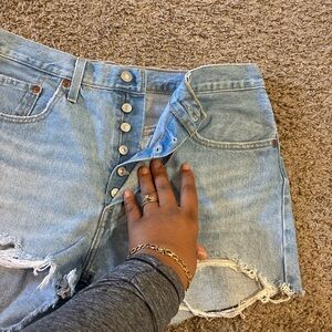 Levi's Light Blue Button-Fly Distressed Jeans